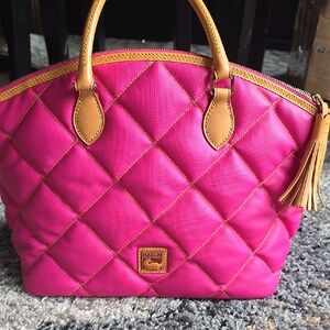 Dooney & Bourke Hot Pink Quilted Tote with Tan Trim